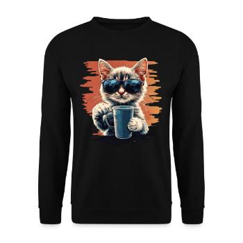 Cool cat with sunglasses & coffee - Unisex Sweatshirt - black - Front - Alina (178cm) & Michal (187cm)