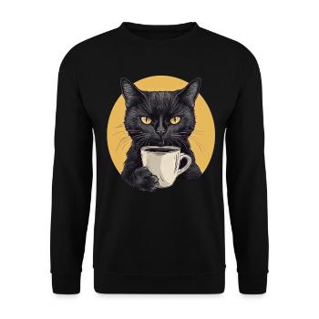 Realistic Cat with Coffee - Morning Ritual - Unisex Sweatshirt - black - Front - Alina (178cm) & Michal (187cm)