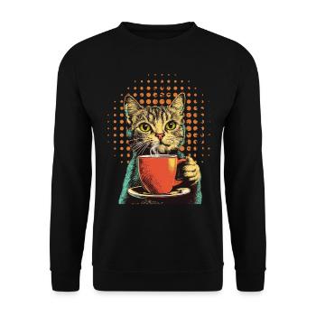 Chat vintage avec du café dans le style pop art - Sweat-shirt Unisexe - noir - Devant - Alina (178cm) & Michal (187cm)