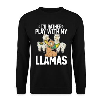 Llama Lover Alpaca Lover - I'd rather play with my - Unisex Sweatshirt - black - Front - Alina (178cm) & Michal (187cm)