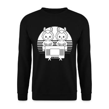 Llama gaming Video Gaming Funny Gaming Llama - Unisex Pullover - Schwarz - Vorne - Alina (178cm) & Michal (187cm)