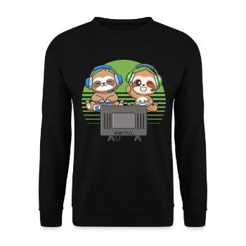 Funny Gaming Sloth Video Gaming Sloth - Unisex Pullover - Schwarz - Vorne - Alina (178cm) & Michal (187cm)