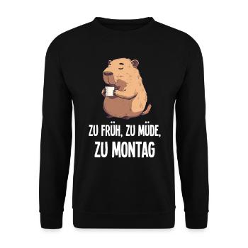 Kaffee Capybara Montag Morgenmuffel Geschenk - Unisex Pullover - Schwarz - Vorne - Alina (178cm) & Michal (187cm)