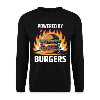Powered by Burgers – Grill & Fast Food Shirt - Unisex Sweatshirt - black - Front - Alina (178cm) & Michal (187cm)