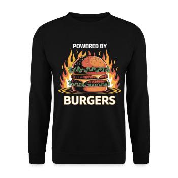 Powered by Burgers – Chemise Fire & Cheeseburger - Sweat-shirt Unisexe - noir - Devant - Alina (178cm) & Michal (187cm)