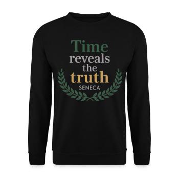 Seneca | Die Zeit enthüllt die Wahrheit – Stoisches Zitat - Unisex Pullover - Schwarz - Vorne - Alina (178cm) & Michal (187cm)