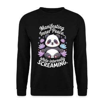 Meditating Panda – Zen & Mindfulness - Unisex Sweatshirt - black - Front - Alina (178cm) & Michal (187cm)