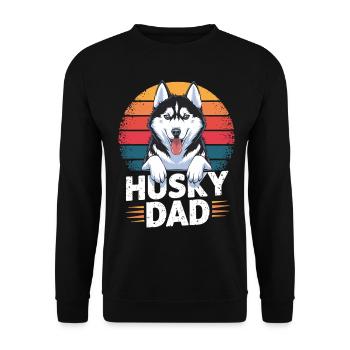 Husky Dad – Geschenk für Husky-Liebhaber - Unisex Pullover - Schwarz - Vorne - Alina (178cm) & Michal (187cm)