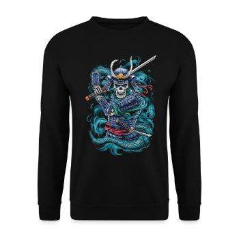Geisterhafter Samurai-Krieger - Unisex Pullover - Schwarz - Vorne - Alina (178cm) & Michal (187cm)
