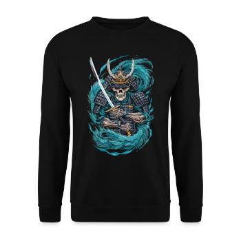 Geisterhafter Samurai-Krieger - Unisex Pullover - Schwarz - Vorne - Alina (178cm) & Michal (187cm)