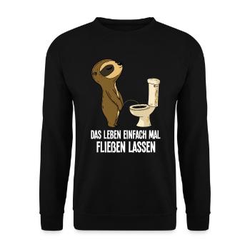 Faultier Lustig Leben Einfach Mal Fließen Lassen - Unisex Pullover - Schwarz - Vorne - Alina (178cm) & Michal (187cm)