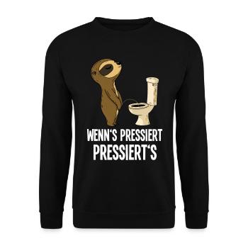 Lustiges Faultier Toiletten Humor Wenns Pressiert - Unisex Pullover - Schwarz - Vorne - Alina (178cm) & Michal (187cm)