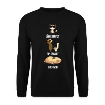 Zähne Geputzt Faultier Capybara Waschbär Geschenk - Unisex Pullover - Schwarz - Vorne - Alina (178cm) & Michal (187cm)