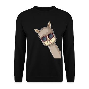 Funny Llama sunglasses Llama Lover Funny Alpaca - Unisex Sweatshirt - black - Front - Alina (178cm) & Michal (187cm)