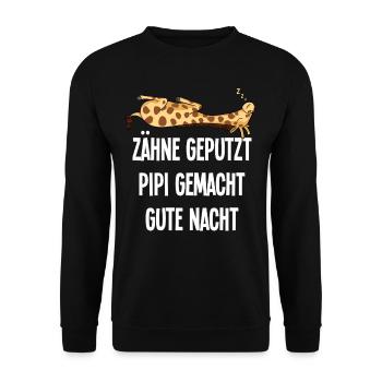 Giraffe Lustiger Spruch Zähne Geputzt Gute Nacht - Unisex Pullover - Schwarz - Vorne - Alina (178cm) & Michal (187cm)