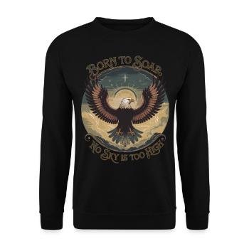Geboren, um zu schweben | Majestic Eagle & Freedom Zitat - Unisex Pullover - Schwarz - Vorne - Alina (178cm) & Michal (187cm)