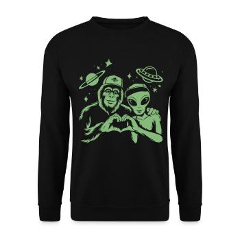 Bigfoot & Alien – Space Love - Unisex Pullover - Schwarz - Vorne - Alina (178cm) & Michal (187cm)