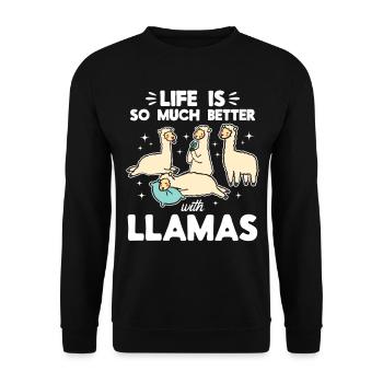 Life is so much better with Llamas - Llama Lover - Unisex Pullover - Schwarz - Vorne - Alina (178cm) & Michal (187cm)