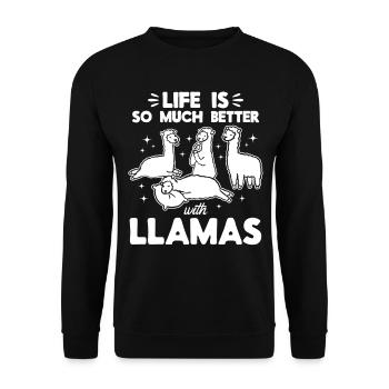 Llama Alpaca - Life is so much better with Llamas - Unisex Pullover - Schwarz - Vorne - Alina (178cm) & Michal (187cm)