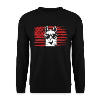 Llama US Flag Llama Alpaca - Unisex Pullover - Schwarz - Vorne - Alina (178cm) & Michal (187cm)