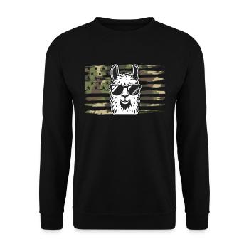 Llama Camouflage US Flag Llama - Unisex Pullover - Schwarz - Vorne - Alina (178cm) & Michal (187cm)