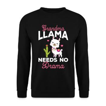 Grandma Llama Needs No Drama - Alpaca Llama - Unisex Pullover - Schwarz - Vorne - Alina (178cm) & Michal (187cm)