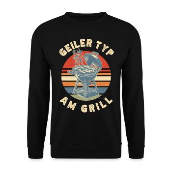 Guy At The Grill Retro BBQ Grilling Gift - Unisex Sweatshirt - black - Front - Alina (178cm) & Michal (187cm)