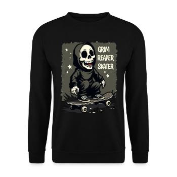 Skateboarding Sensenmann – Grim Reaper Style - Unisex Pullover - Schwarz - Vorne - Alina (178cm) & Michal (187cm)
