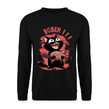 Hyper cat calls "Bober!!" – Animal freak out - Unisex Sweatshirt - black - Front - Alina (178cm) & Michal (187cm)