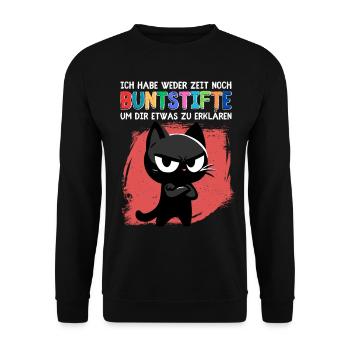 Genervte Katze & Buntstifte – Schulstart Hölle - Unisex Pullover - Schwarz - Vorne - Alina (178cm) & Michal (187cm)