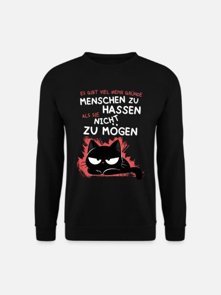 Schwarze Katze hasst Menschen – Zynisch & Lustig - Unisex Pullover - Schwarz
