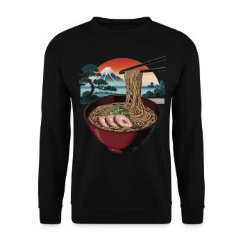 Ramen noodle soup in front of Mount Fuji - Unisex Sweatshirt - black - Front - Alina (178cm) & Michal (187cm)