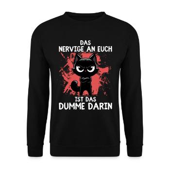 Wütende schwarze Katze – Sag’s ohne Worte - Unisex Pullover - Schwarz - Vorne - Alina (178cm) & Michal (187cm)