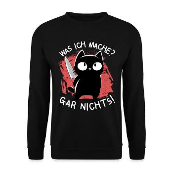 Ich? Niemals – Süße schwarze Katze mit Messer - Unisex Pullover - Schwarz - Vorne - Alina (178cm) & Michal (187cm)
