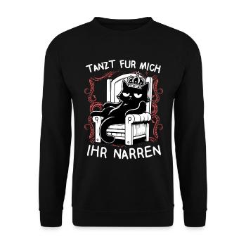 Tanzt für mich ihr Narren - König faule Katze - Unisex Pullover - Schwarz - Vorne - Alina (178cm) & Michal (187cm)