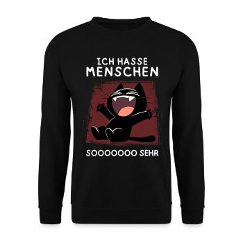 Lachende schwarze Katze – Wenn’s richtig wehtut - Unisex Pullover - Schwarz - Vorne - Alina (178cm) & Michal (187cm)