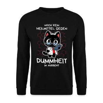 Zynische Forscherkatze – Wissenschaft ohne Gnade - Unisex Pullover - Schwarz - Vorne - Alina (178cm) & Michal (187cm)