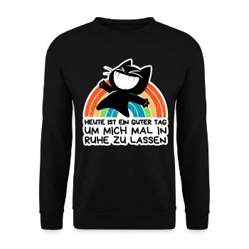 Lass mich in Ruhe: Glücklich allein mit Regenbogen - Unisex Pullover - Schwarz - Vorne - Alina (178cm) & Michal (187cm)
