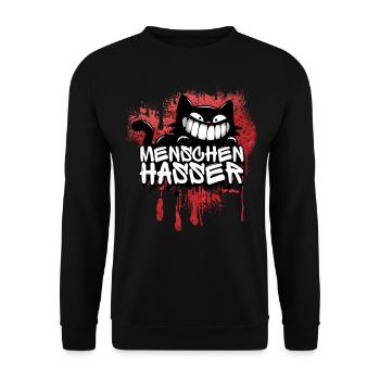 Menschenhasser Katze – Für alle, die ehrlich sind - Unisex Pullover - Schwarz - Vorne - Alina (178cm) & Michal (187cm)