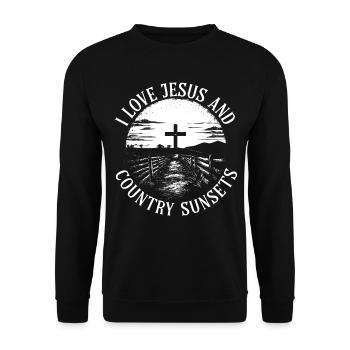 I Love Jesus Und Country Sunsets Cross - Unisex Pullover - Schwarz - Vorne - Alina (178cm) & Michal (187cm)