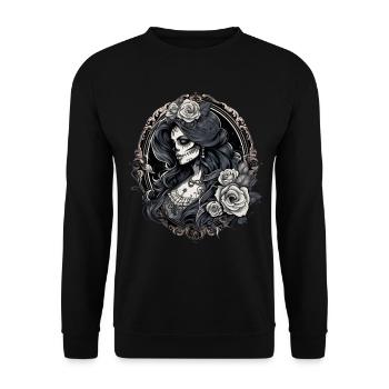 Ästhetische La Catrina - Unisex Pullover - Schwarz - Vorne - Alina (178cm) & Michal (187cm)