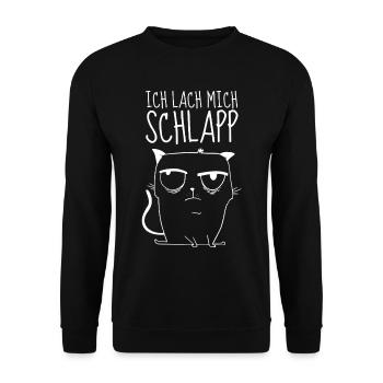 Ich lach mich schlapp – Sarkastische Katze - Unisex Pullover - Schwarz - Vorne - Alina (178cm) & Michal (187cm)