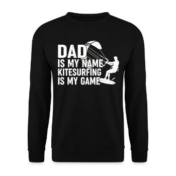 Kitesurfer Dad is my name Kitesurfing is my game - Unisex Pullover - Schwarz - Vorne - Alina (178cm) & Michal (187cm)