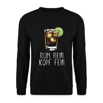 Rum rein Kopf fein - Saufspruch Longdrink und Lime - Unisex Pullover - Schwarz - Vorne - Alina (178cm) & Michal (187cm)