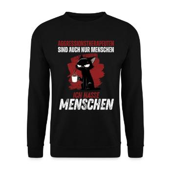 Aggressionstherapeuten – Ich hasse Menschen - Unisex Pullover - Schwarz - Vorne - Alina (178cm) & Michal (187cm)
