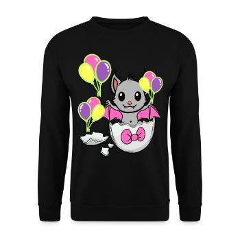 Fledermaus Baby Geburt Geburtstag Kinder Kind Ei - Unisex Pullover - Schwarz - Vorne - Alina (178cm) & Michal (187cm)