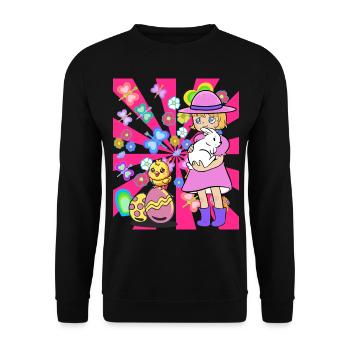 Kids Child Girl Bunny Chick Easter Retro - Unisex Sweatshirt - black - Front - Alina (178cm) & Michal (187cm)