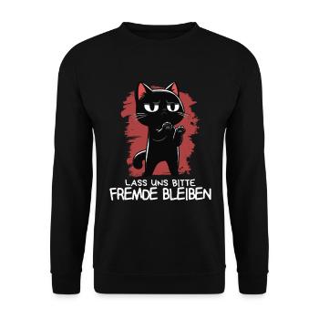 Lass unsFremde bleiben - Schwarze Katze Zynisch - Unisex Pullover - Schwarz - Vorne - Alina (178cm) & Michal (187cm)