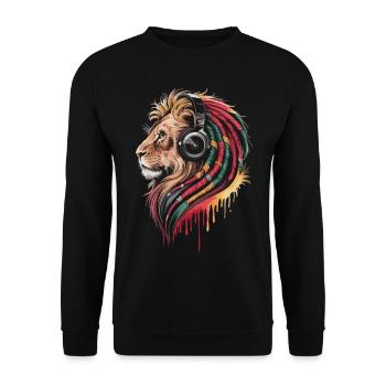 Reggae Löwe mit Kopfhörer - Unisex Pullover - Schwarz - Vorne - Alina (178cm) & Michal (187cm)