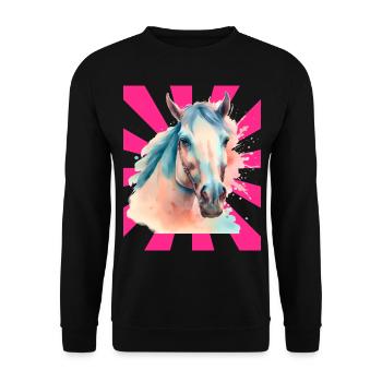 Pferd Pferde Pony Reiterin Retro - Unisex Pullover - Schwarz - Vorne - Alina (178cm) & Michal (187cm)